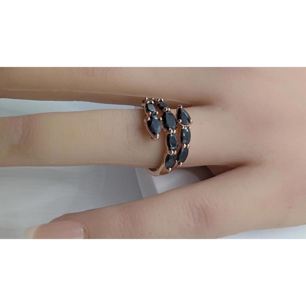 Elegant Rose Gold Ring with Black Gemstones Size 8 - Picture 9 of 9